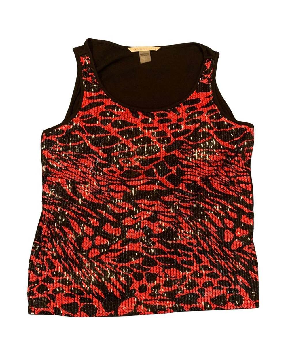 Peter Nygard Womens Glam Sequined Tank Top Size L NEW Red Black Clubwear Animal